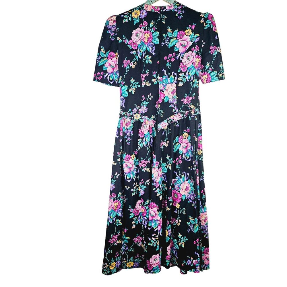 Vintage Positive Attitude 1980's Bold Floral Grunge Alt Basque Body Dress, 5/6 - Picture 6 of 11
